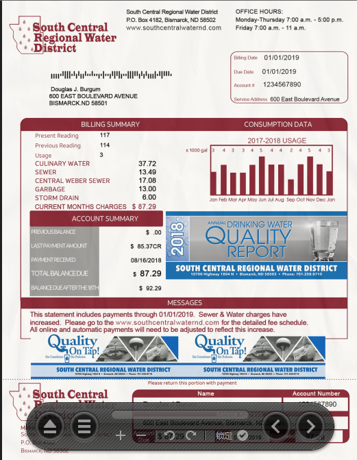 1729041056209 Ediable Utility Bills USA North Dakota South Central Region Water District Water Bill Blank Template