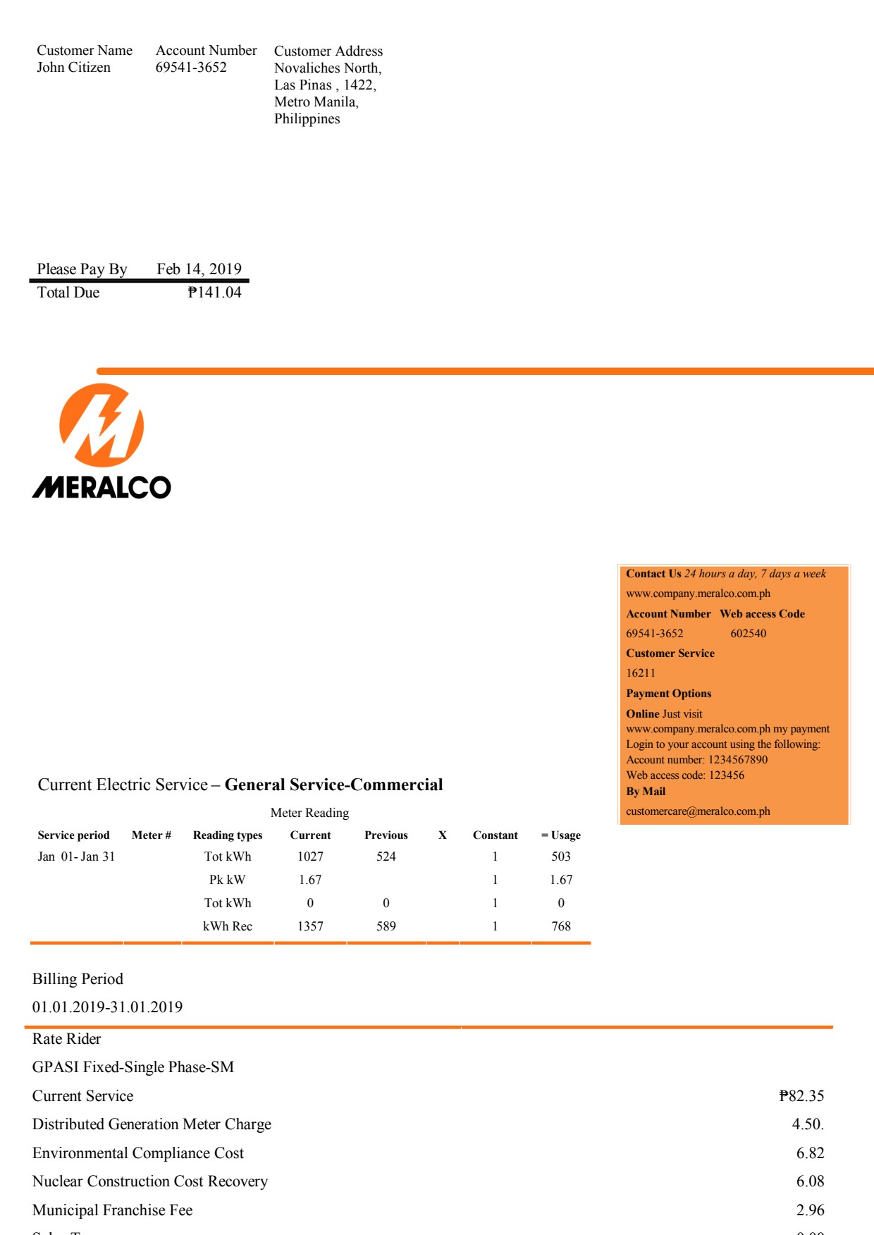 22_1 Ediable Utility Bills Philippines Manila Electric Company (Meralco) electricity bill-Word