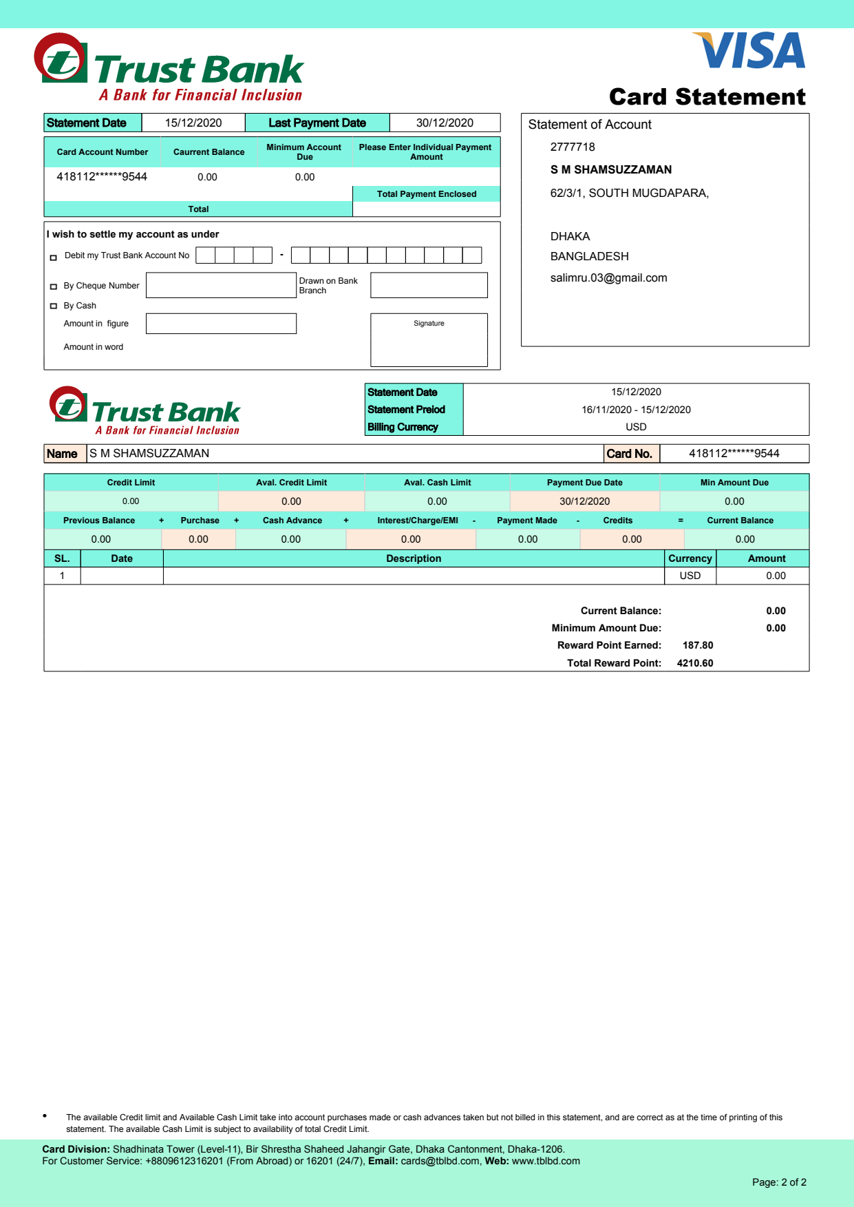 501154162-Card-Statement-3_2 Bank Statement Bangladesh Trust Bank Visa Credit Card Template pdf&word