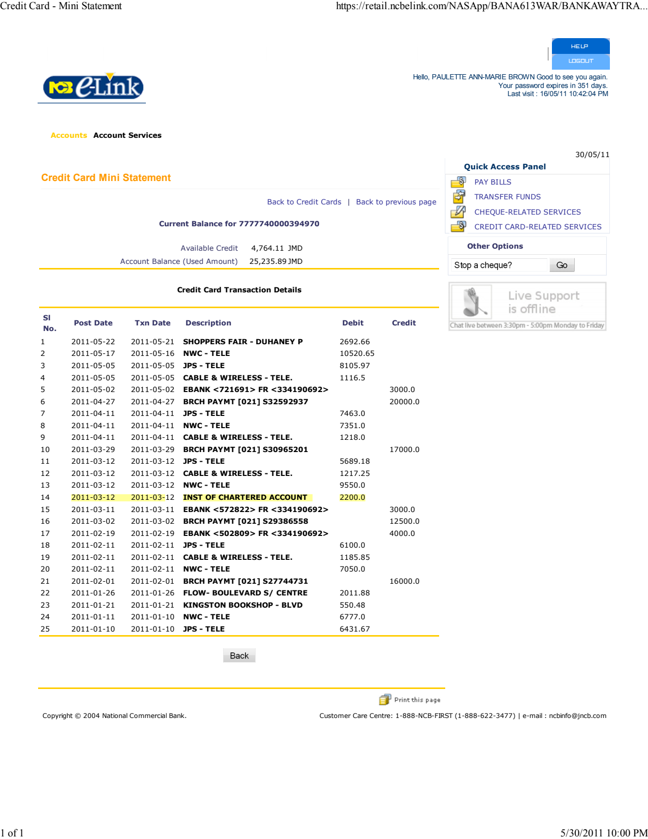 77710507-Credit-Card-Mini-Statement_1 Bank Statement Ncbelink Credit Card Mini Statement Word&pdf