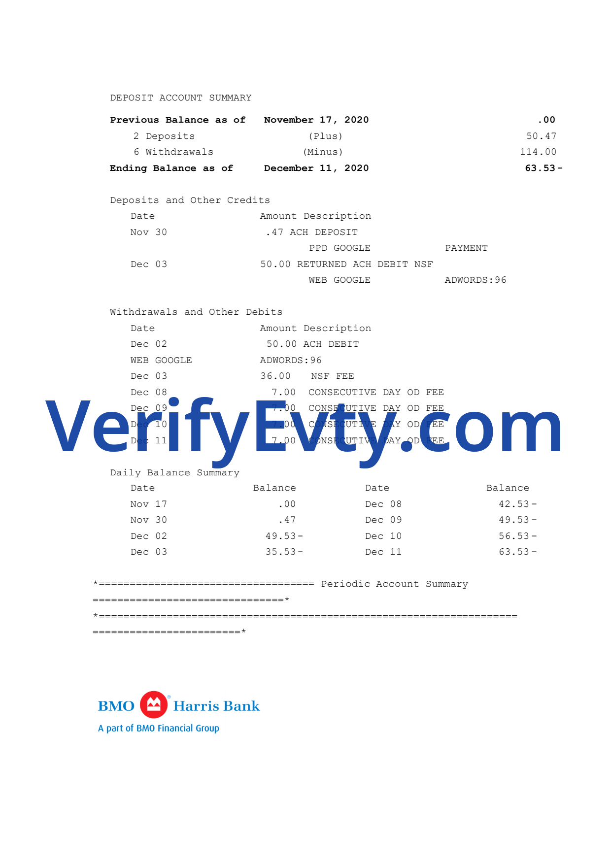 BMO-Harris-Bank-Statement_2 Bank Statement BMO Bank Harris word Template