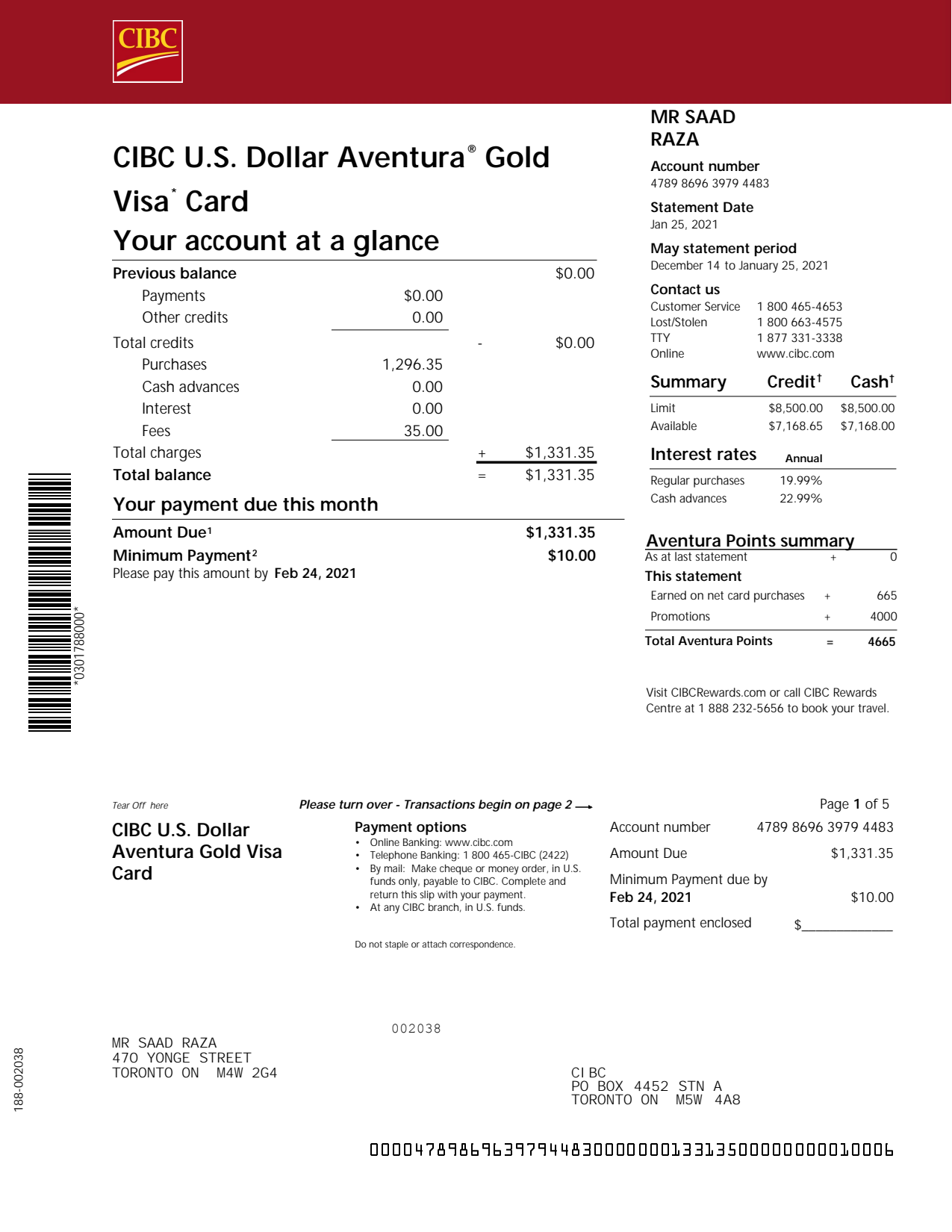 Bank Statement-CIBC Bank-Gold Visa Card Statement-pdf_1 Bank Statement CIBC Bank Gold Visa Card Statement Template pdf