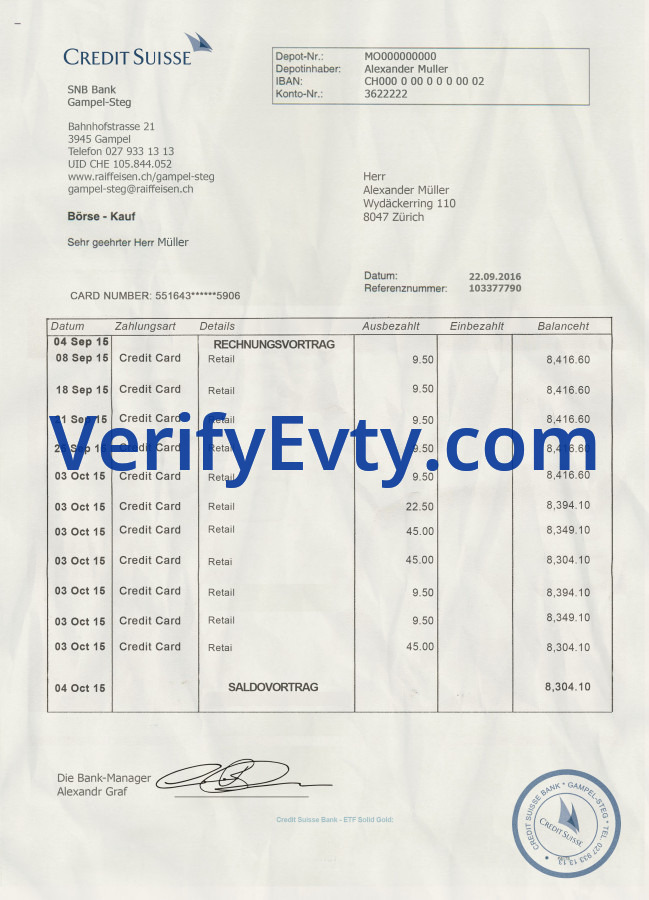 Bank Statement-Credit Suisse(瑞士信贷集团)-PSD (2) Bank Statement Credit Suisse Template