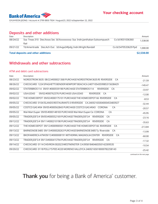 Korea BOA Bank Statement Template preview