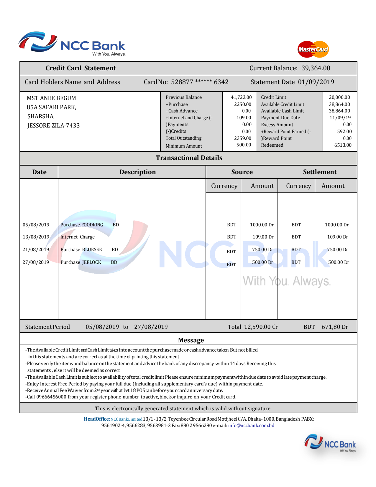 Bank Statement-NCC BANK-Mastercard-word_1 Bank Statement NCC BANK Mastercard word Template