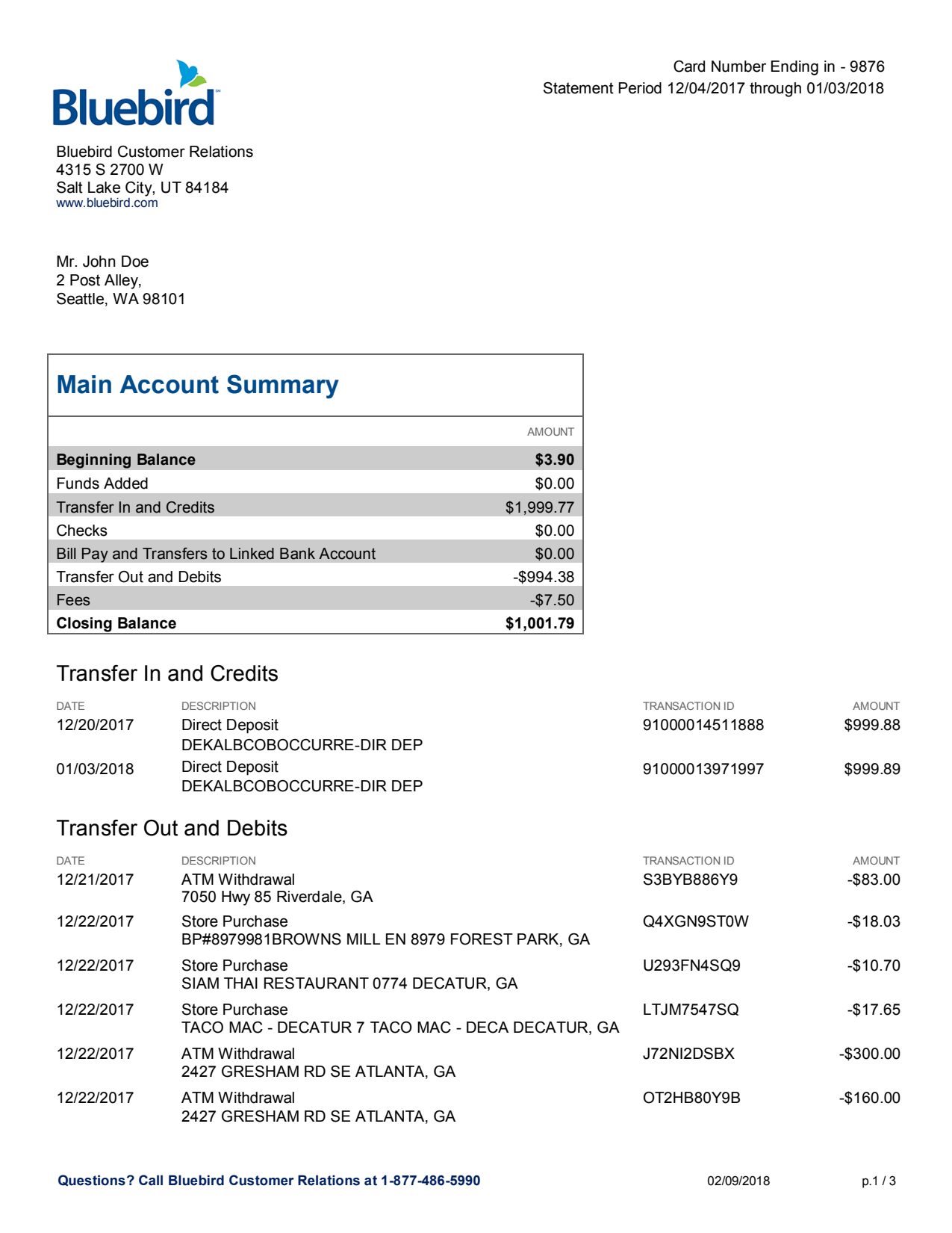 Bluebird-Bank-Statement-034394_1 Bank Statement BlueBird Bank word Template