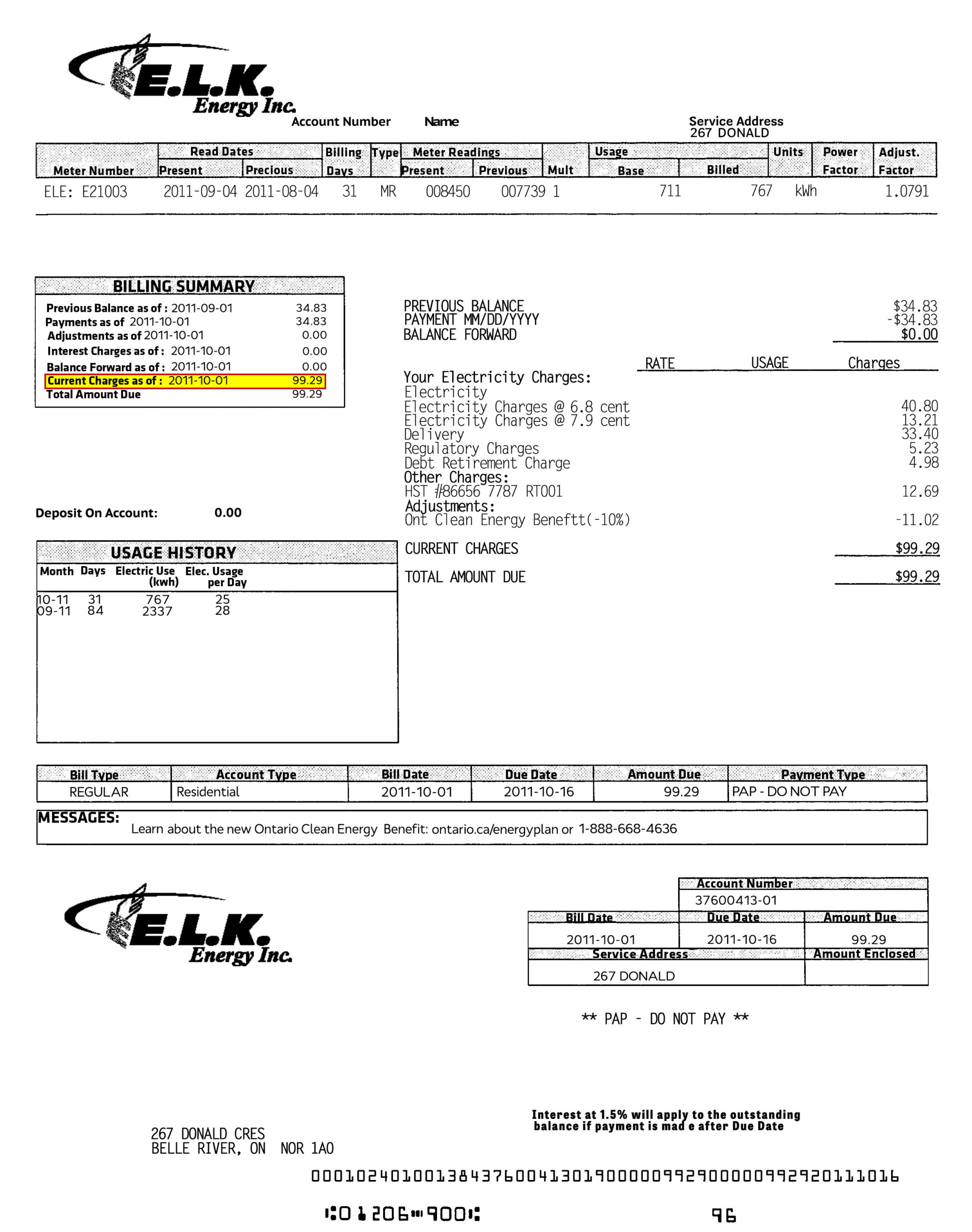 Canada-Utility_Electricity Bill-ELK Energy