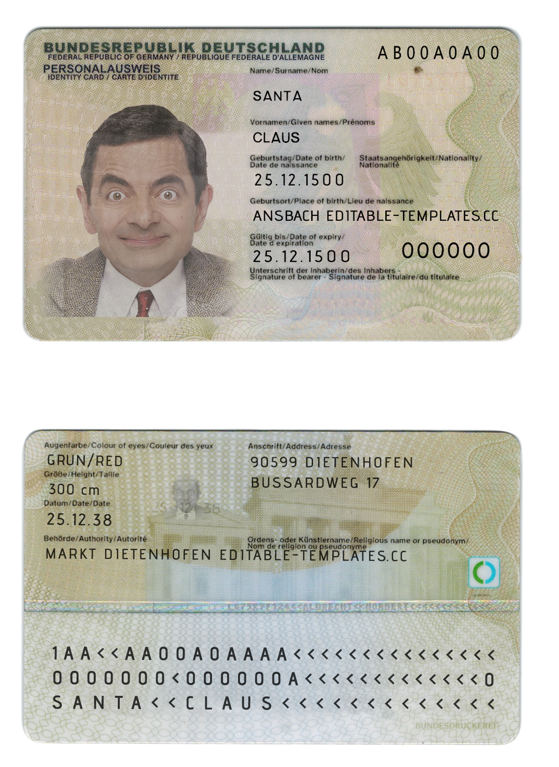 GERMANY_ID_FRONT_BACK Germany ID CARD Template Design ID Card Template V1&V2&V3&V4