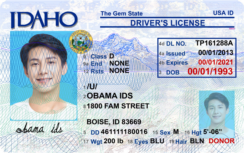 Idaho_front (2) US Idaho Driver's License USA Driver License Template V1&2