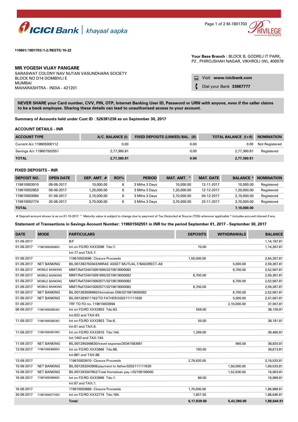 India ICICI Bank statement template in PDF_1 Bank Statement India ICICI Bank pdf&word Template