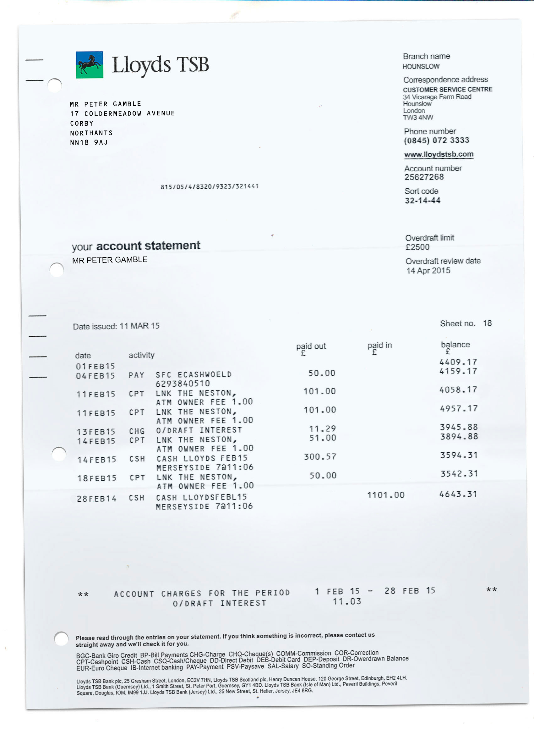 Lloyds TSB Bank Bank Statement Lloyds TSB Bank Statement