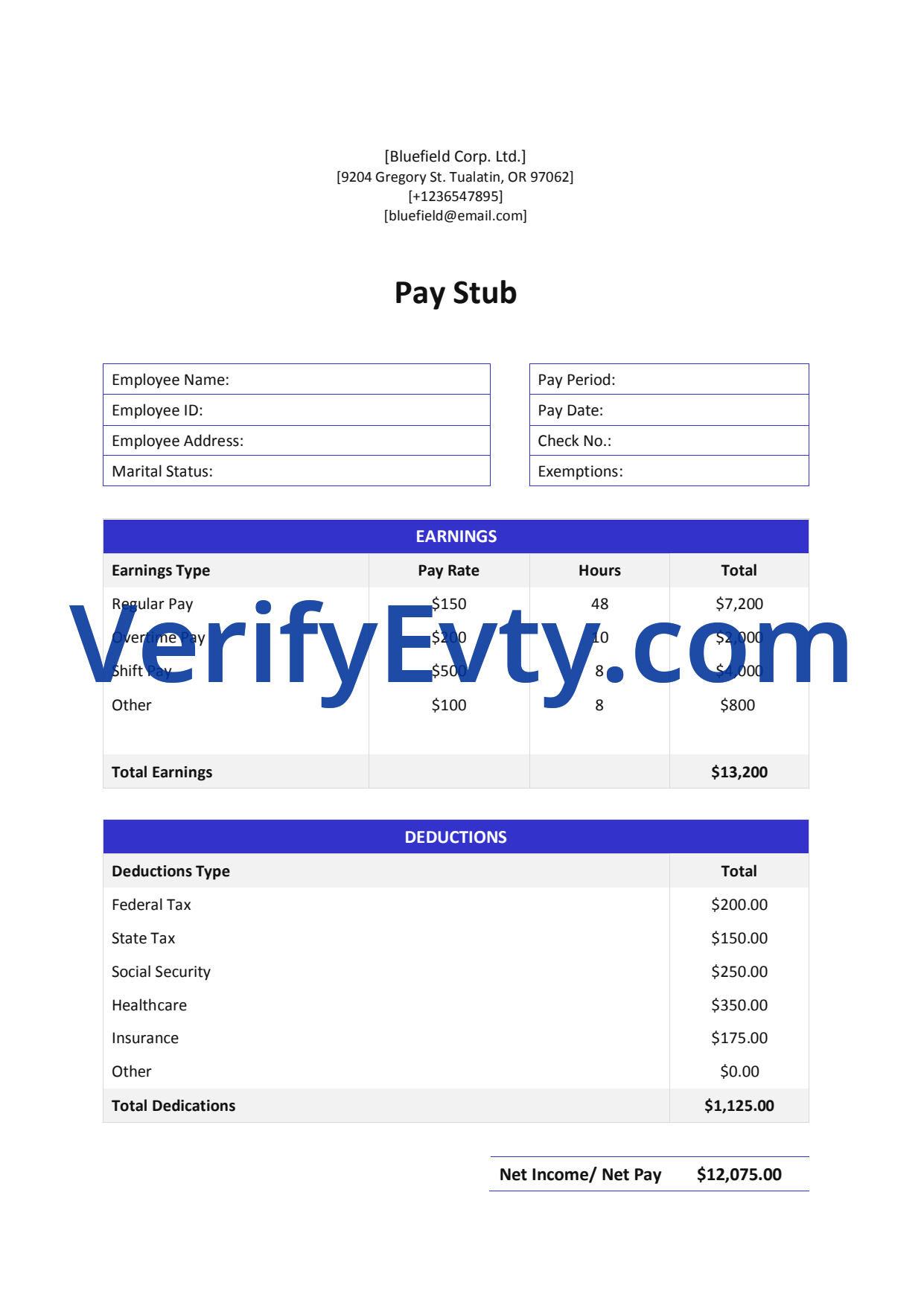 Paystub-Bluefield Corp-word_1 Paystub Generator Bluefield Corp Proof Template PDF