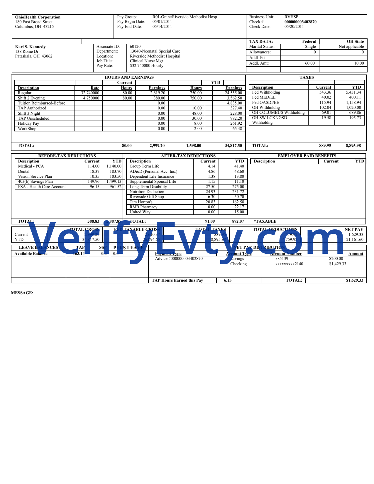Paystub-Ohio Health Corporation-pdf_1 Paystub Generator Ohio Health Corporation Template PDF