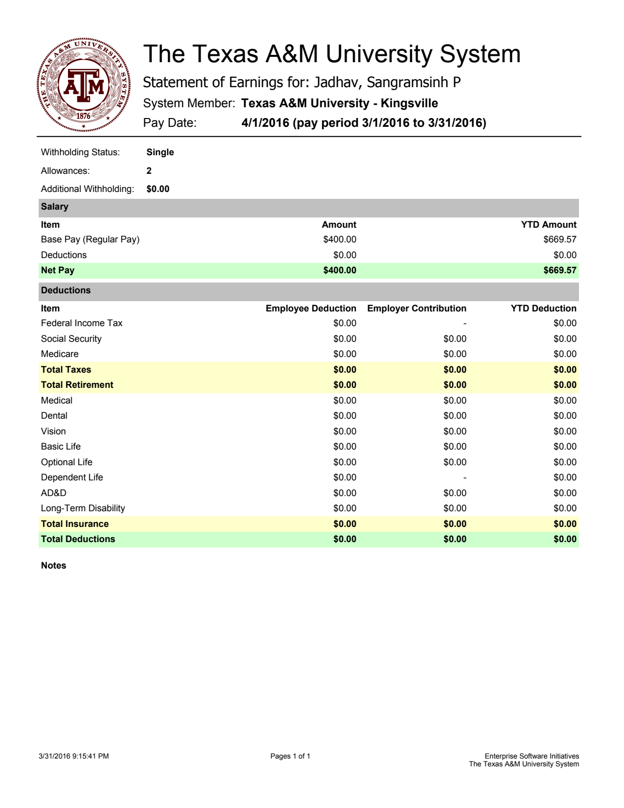 Paystub-The Texas A&M University System PayStub-pdf_1 Paystub Generator The Texas A&M University System Template PDF