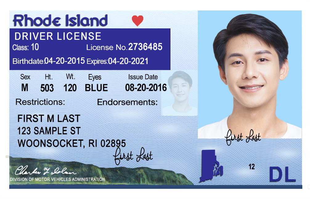 Rhode Island Front US Rhode Driver's License US Rhode Driver License Template V1&2