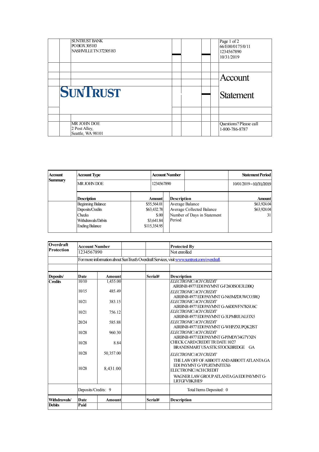 SunTrust-Bank Statement_1 Bank Statement SunTrust Bank Statement word