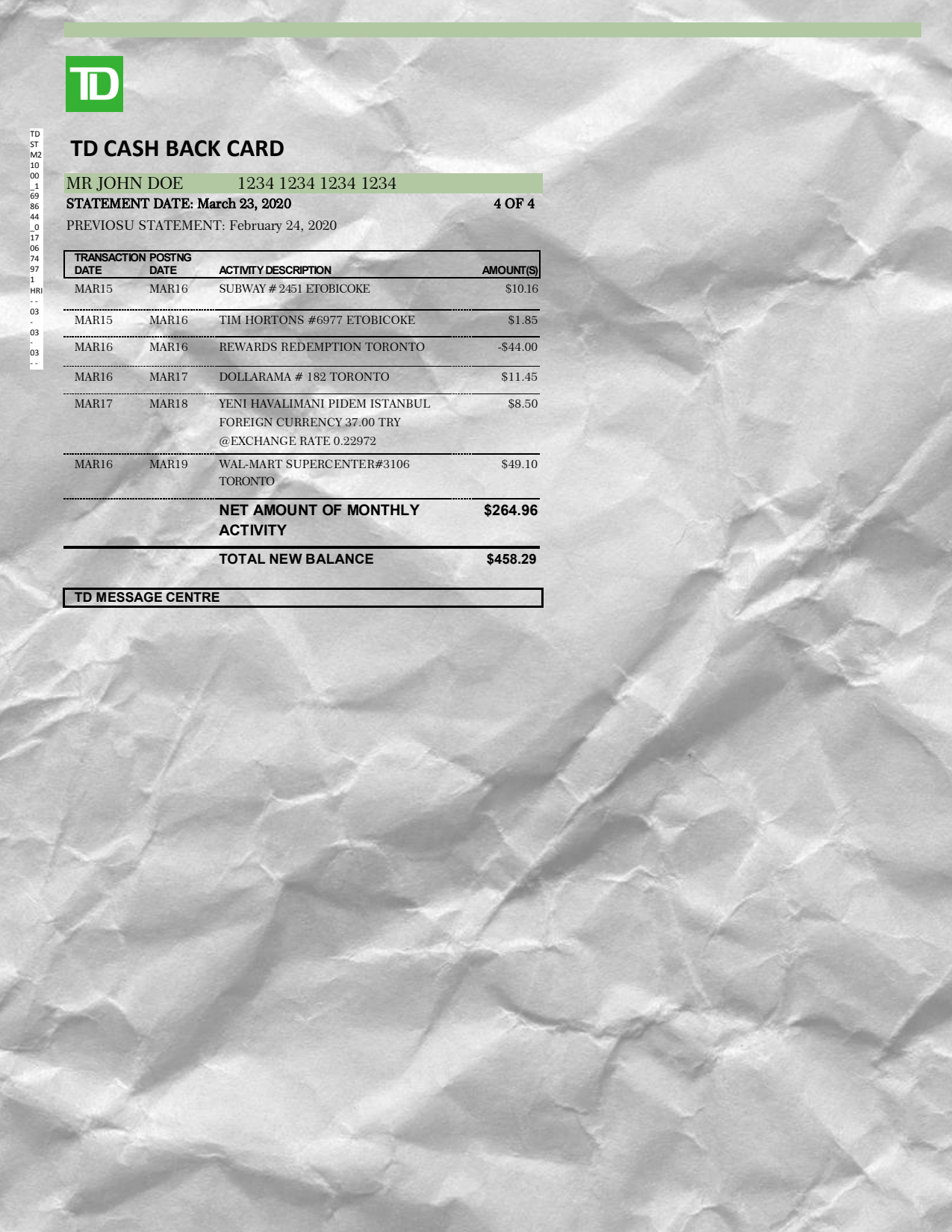 TD-Bank-Statement-93434_4 Bank Statement USA Canada TD Bank Statement Word