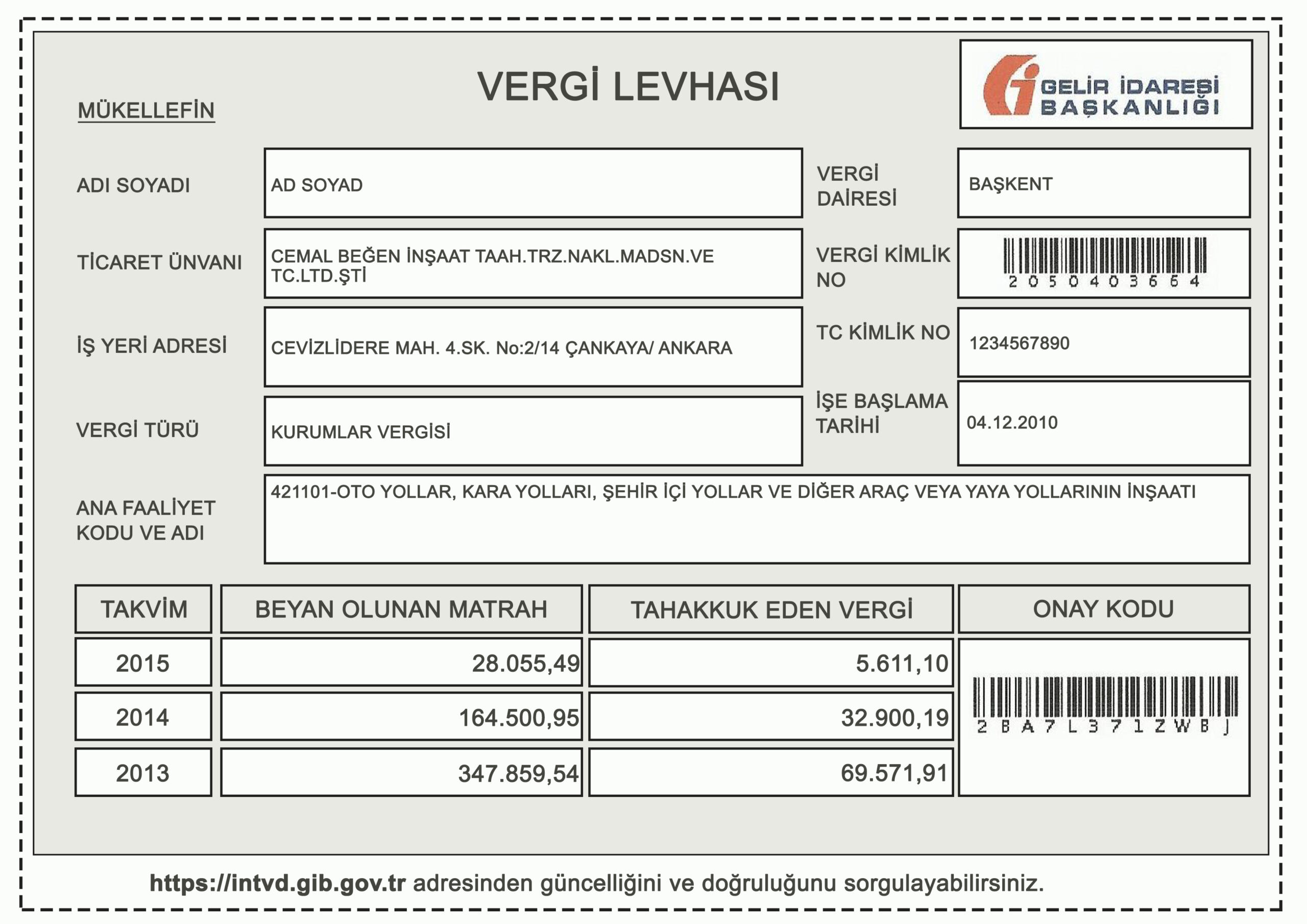 Turkey Address&Tax Proof-vergi_levhası Ediable Utility Bills Turkey Address&Tax Proof vergi_levhası Blank Template