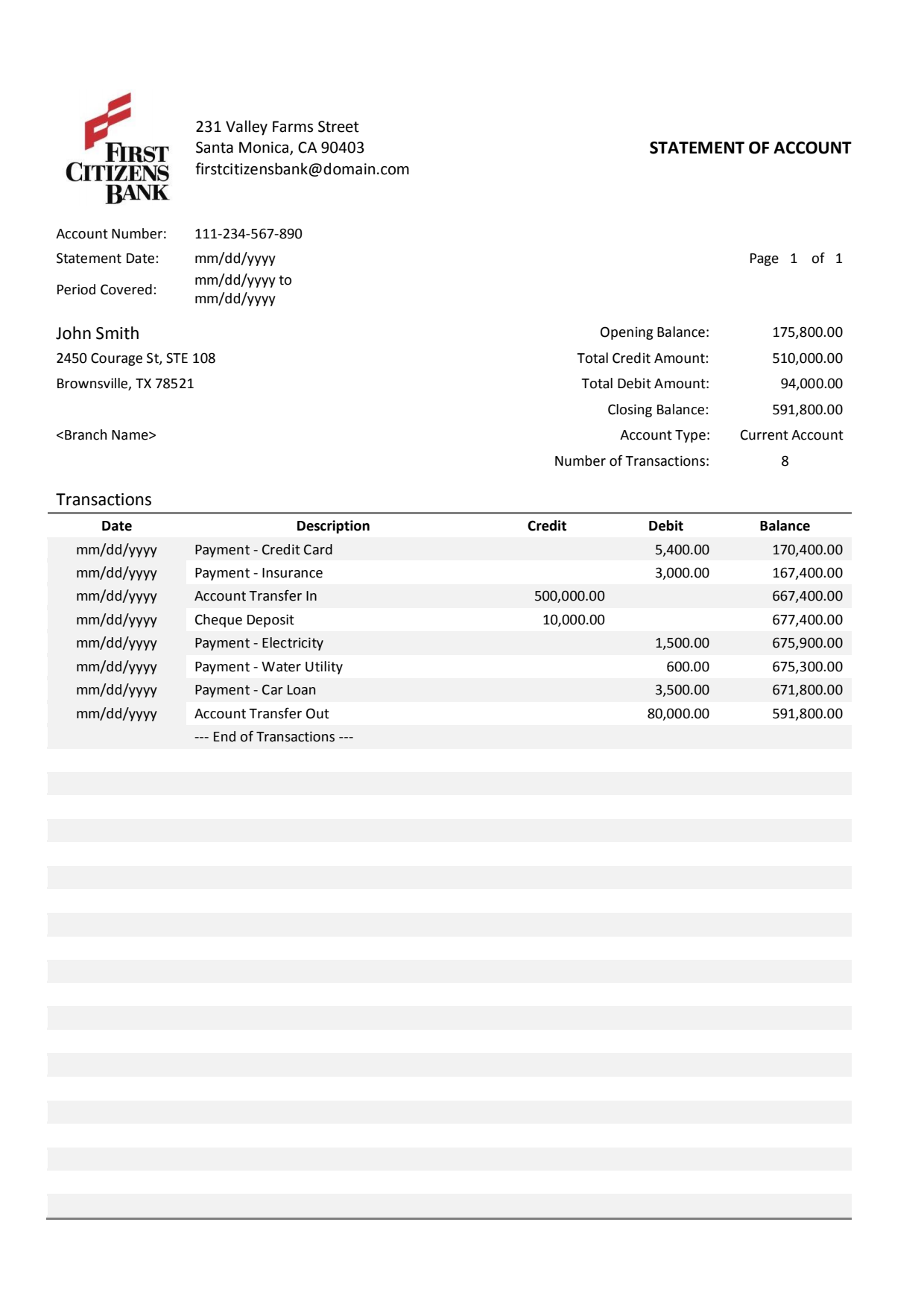 US-Statements_bank statement-First Citizen Bank_1 Bank Statement First Citizens Bank Word Template