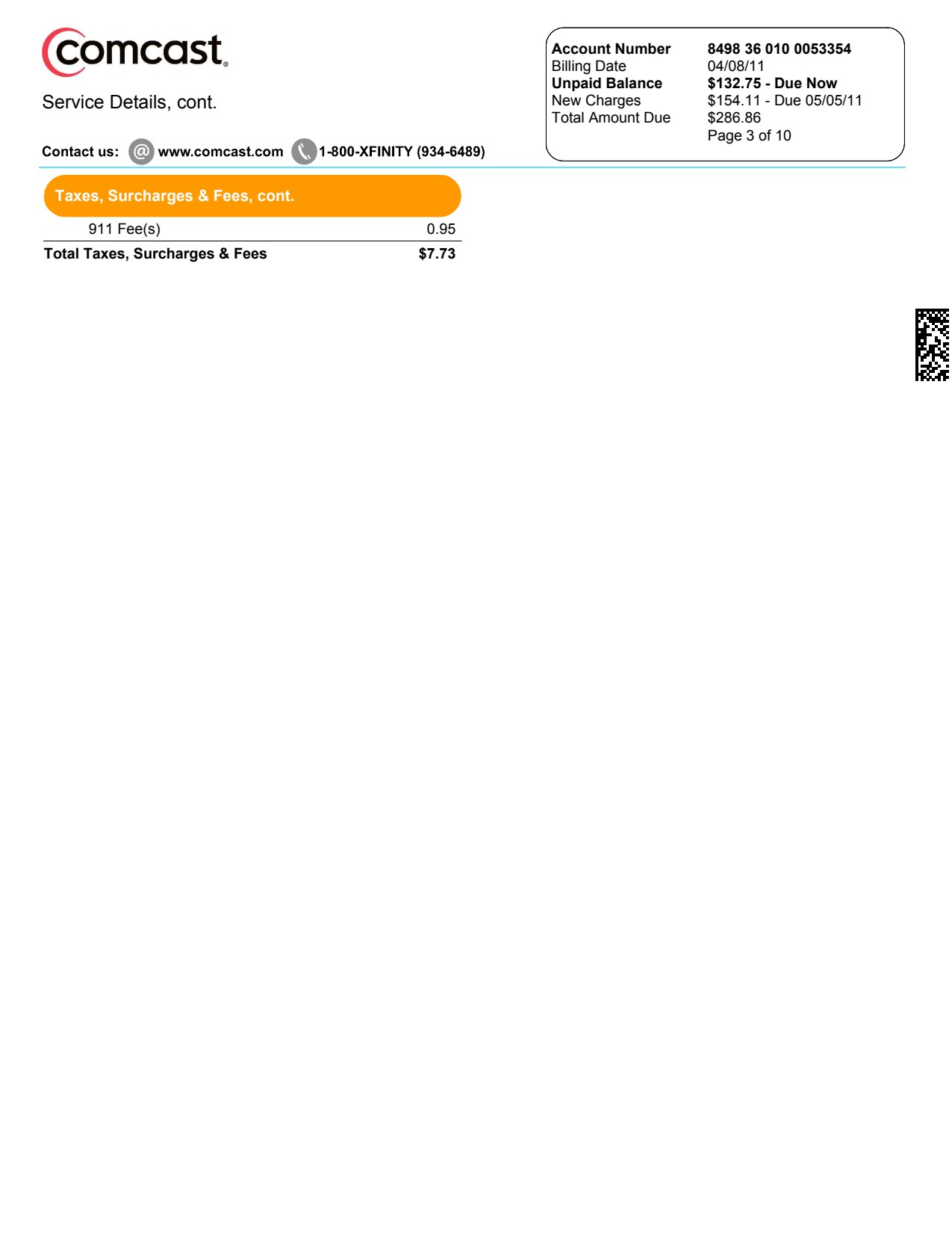 US-Utility_TV Bills-Cocast_03 Ediable Utility Bills USA Comcast Payment Stub Blank Template