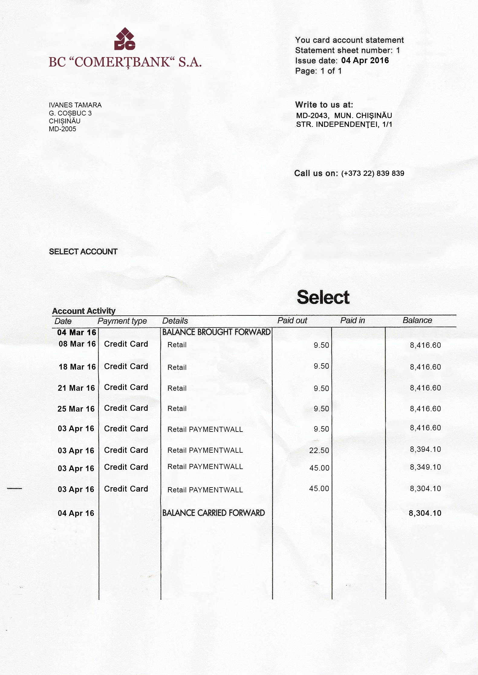 Universal State Bank Statement Comertbank MDA Statement Template Psd
