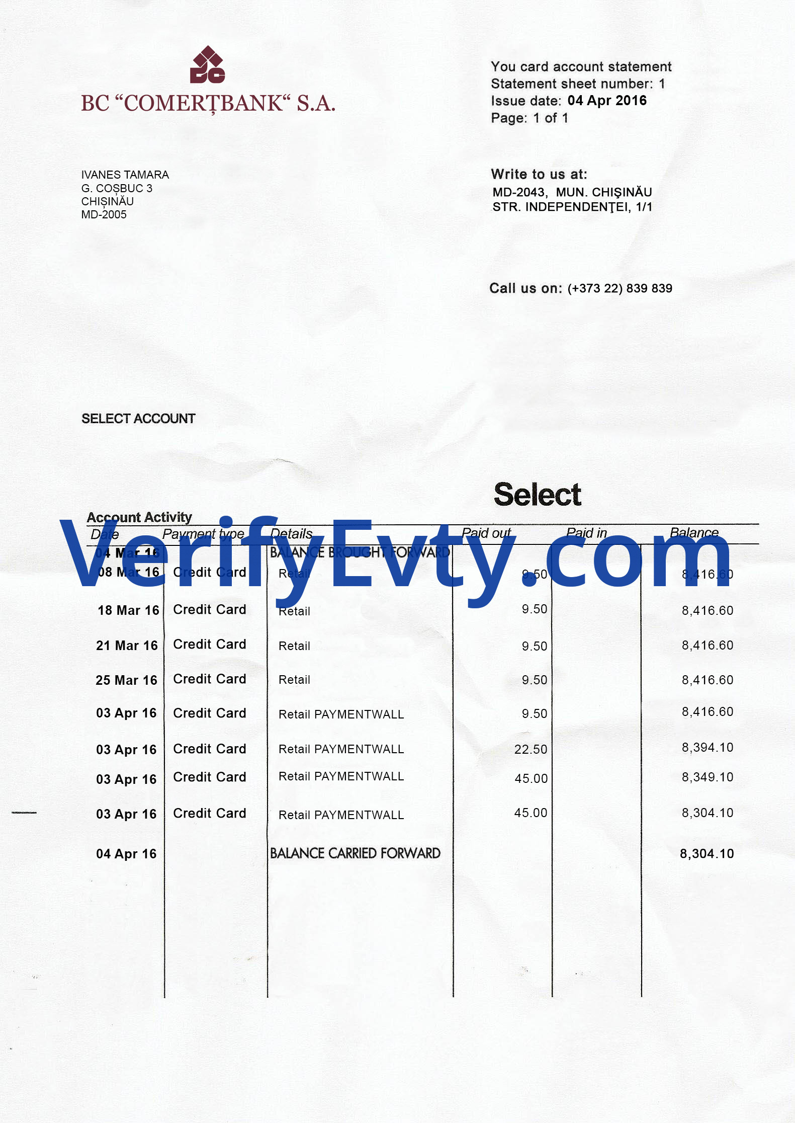 Universal State Bank Statement Comertbank MDA Statement Template Psd