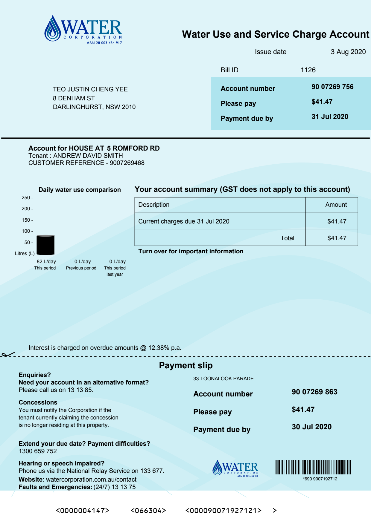 Utility Bills-Australia-Water Corporation Water Bill-Word&PDF(V2)_1 Ediable Utility Bills Australia Water Corporation Water Bill Word&PDF