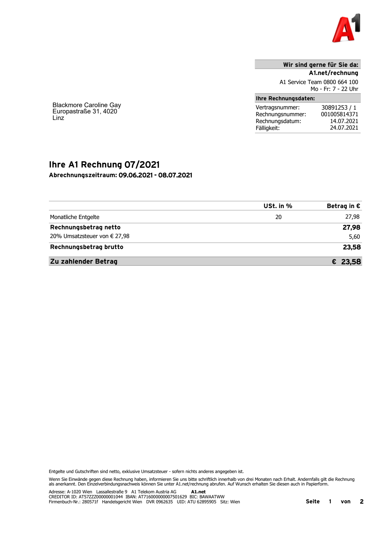 Utility Bills-Austria-A1 Telekom Invoice_1