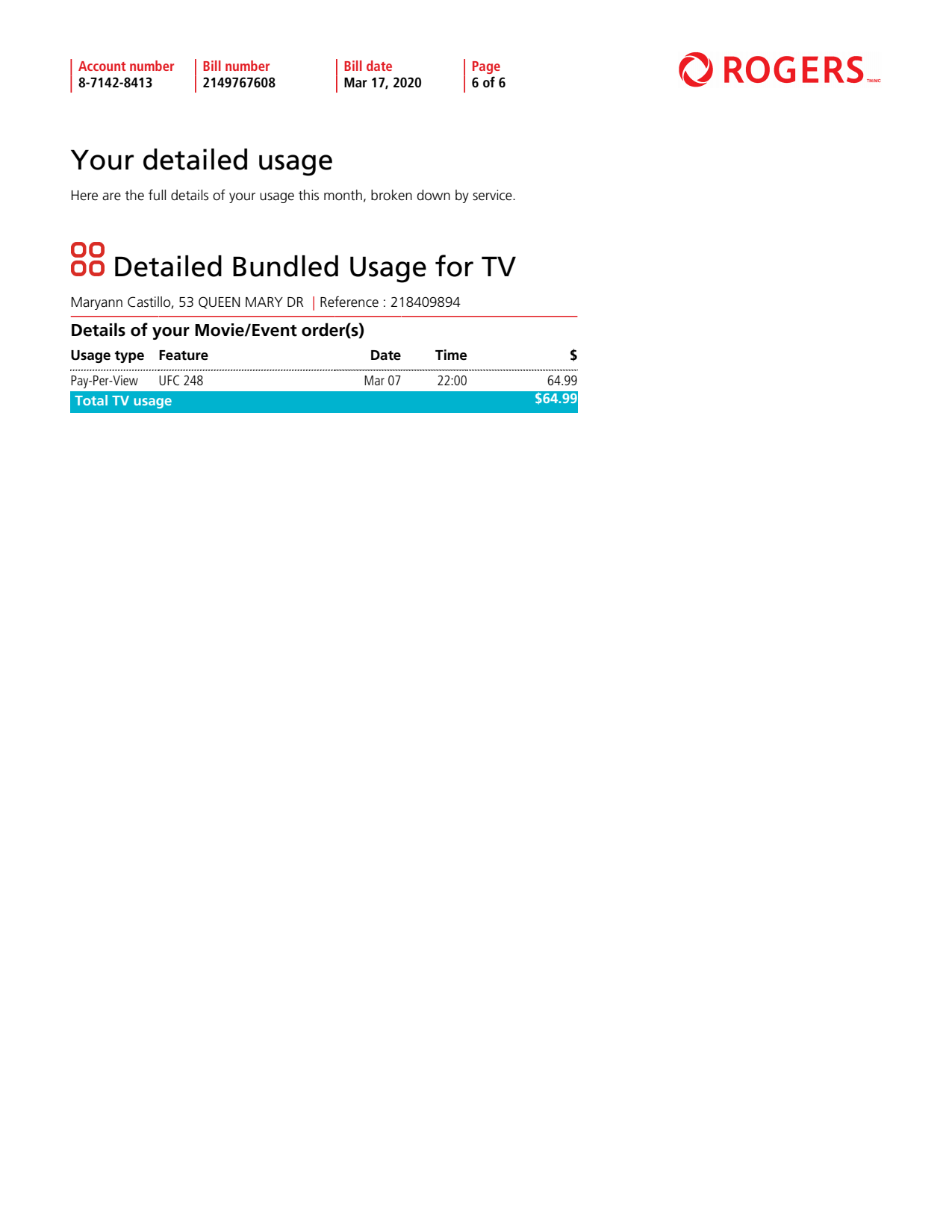 Utility Bills-Canada-Rogers Telecom Bill-Word&PDF_6