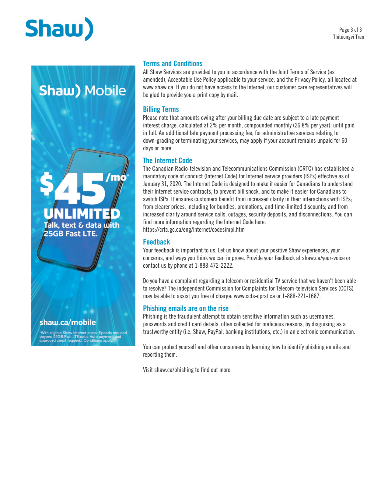 Utility Bills-Canada-Shaw Mobile Invoice-Word&PDF_3