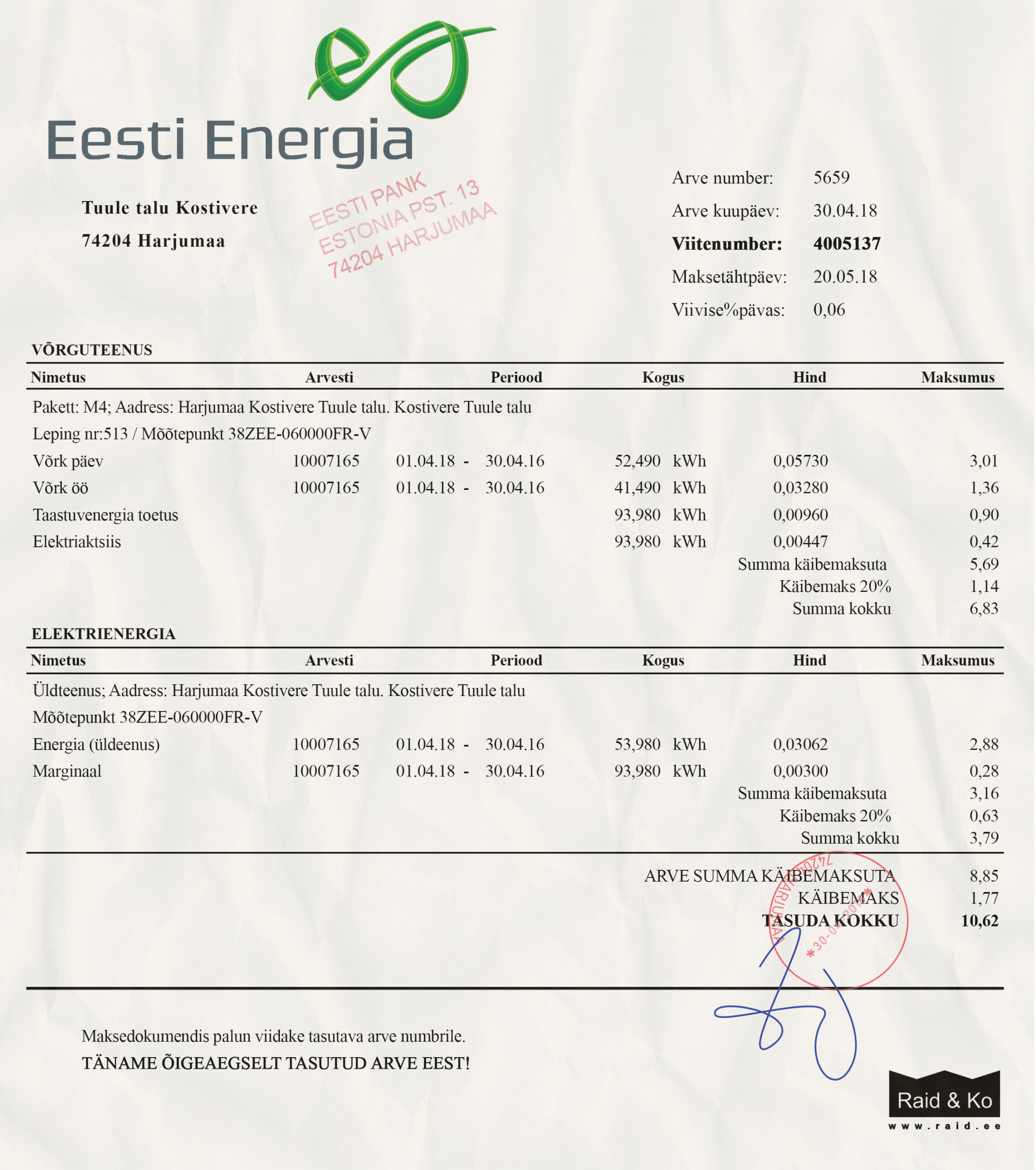 Utility Bills-Estonia-Eesti Energia Electricity Bill-Psd