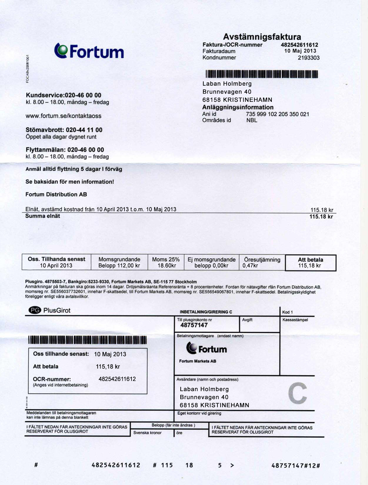 Utility Bills-Finland-Fortum Energy-PSD
