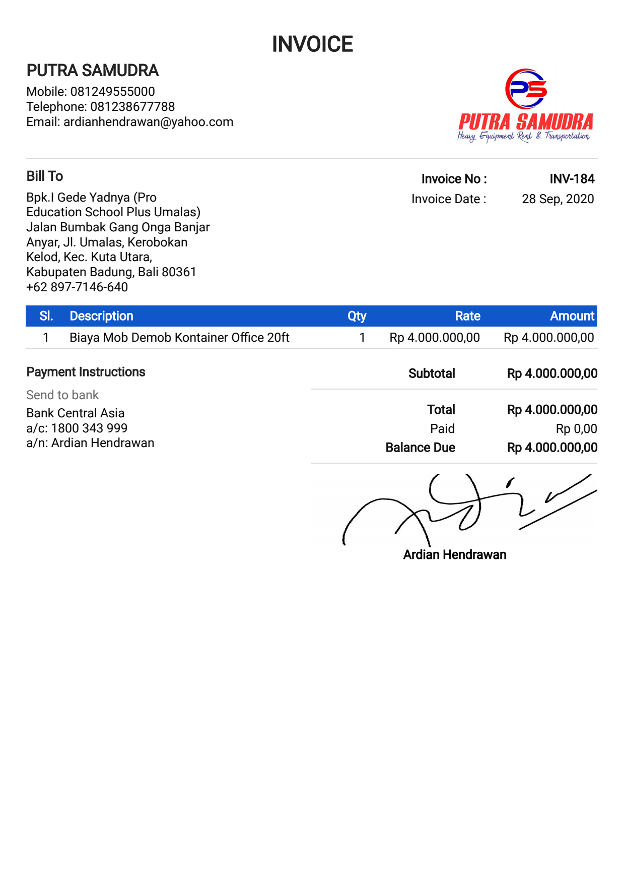 Utility Bills-Indonesia-Putra Samudra Shopping Invoice-PDF_1 Ediable Utility Bills Indonesia Putra Samudra Shopping Invoice Blank Template