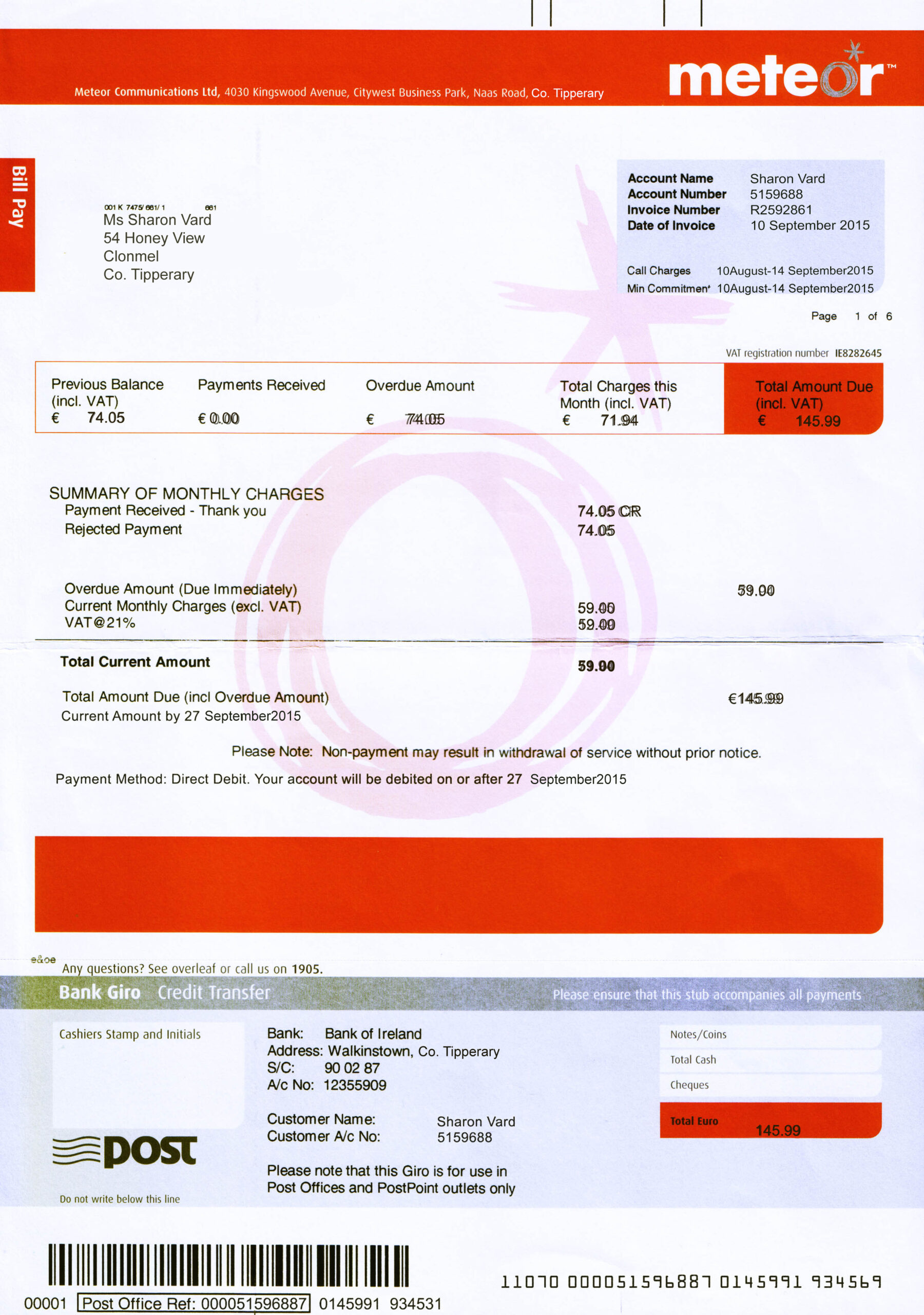 Utility Bills-Ireland-Meteor Communications Utility Bill-PSD