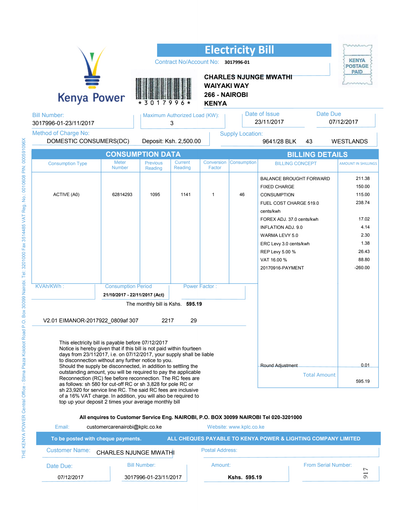 Utility Bills-Kenya-Kenya Power Electricity Bill_1