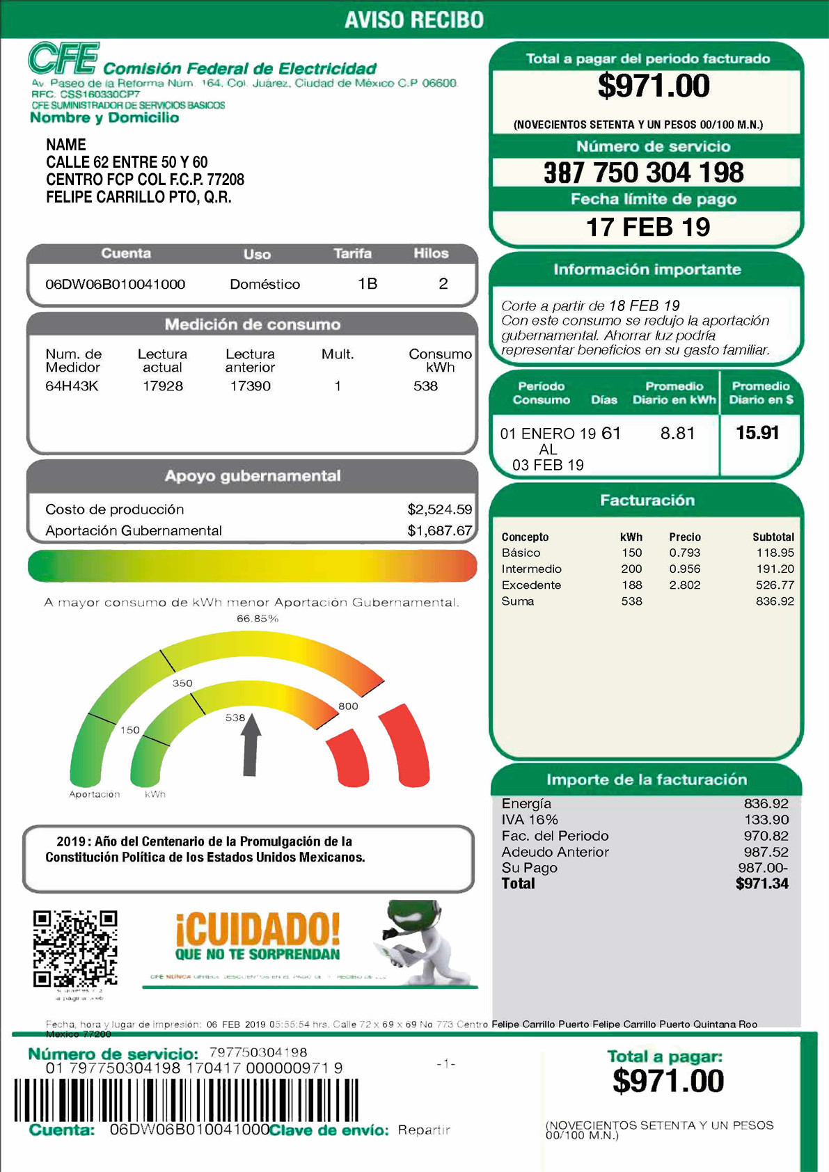 Utility Bills-Mexico-CFE Power-PSD Ediable Utility Bills Mexico CFE Power Blank Template