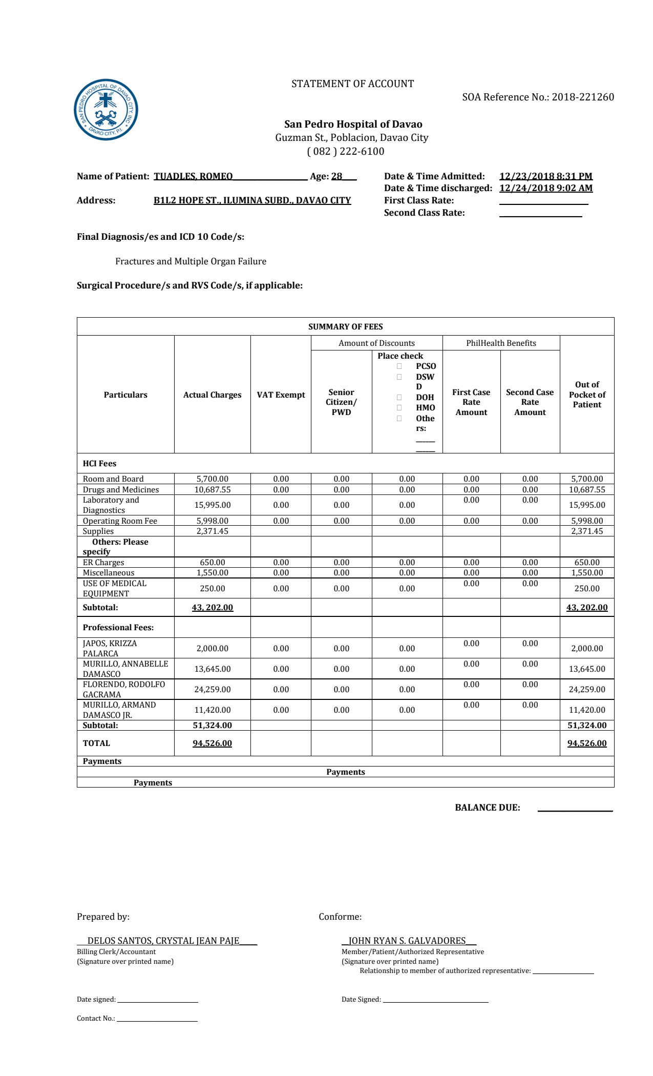 Utility Bills-Philippines-Davao-Hospital_Bill_1 Ediable Utility Bills Philippines Davao San Pedro Hospital Bill Blank Template