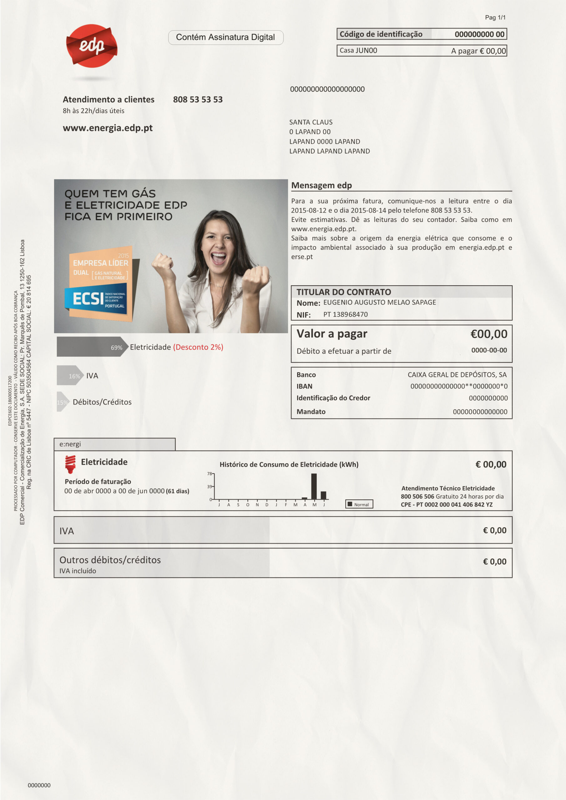 Utility Bills-Portugal-EDP Energy Utility Bill V1-PSD Ediable Utility Bills Portugal EDP Energy Blank Template