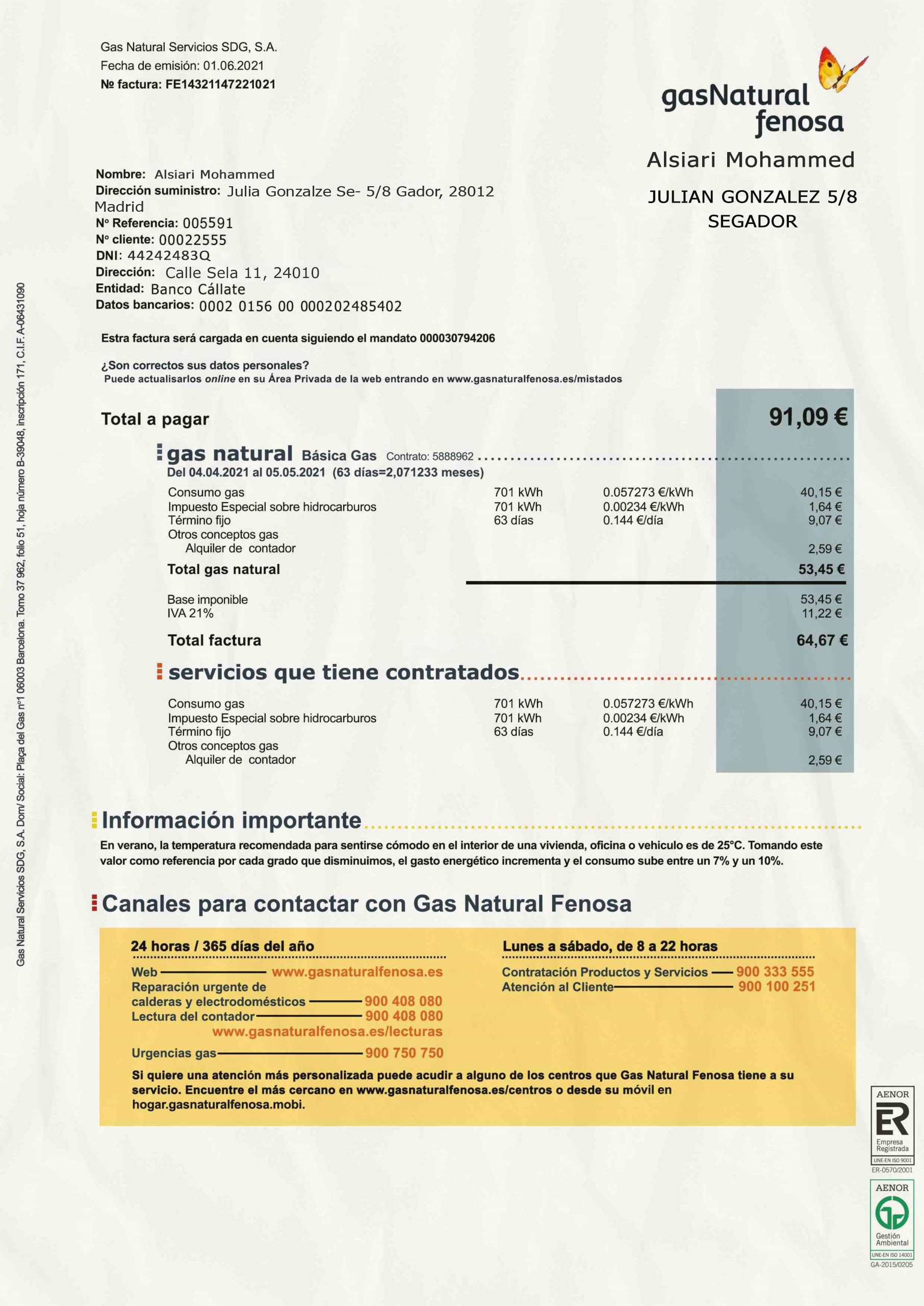 Utility Bills-Spain-Gas Natural-PSD
