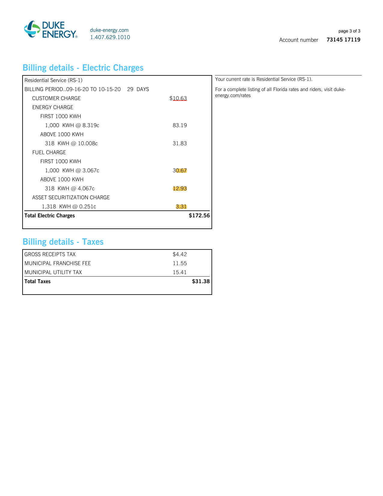 Utility Bills-USA-Florida-Duke Energy Bill PDF_3 Ediable Utility Bills USA Florida Duke Energy Bill Blank Template