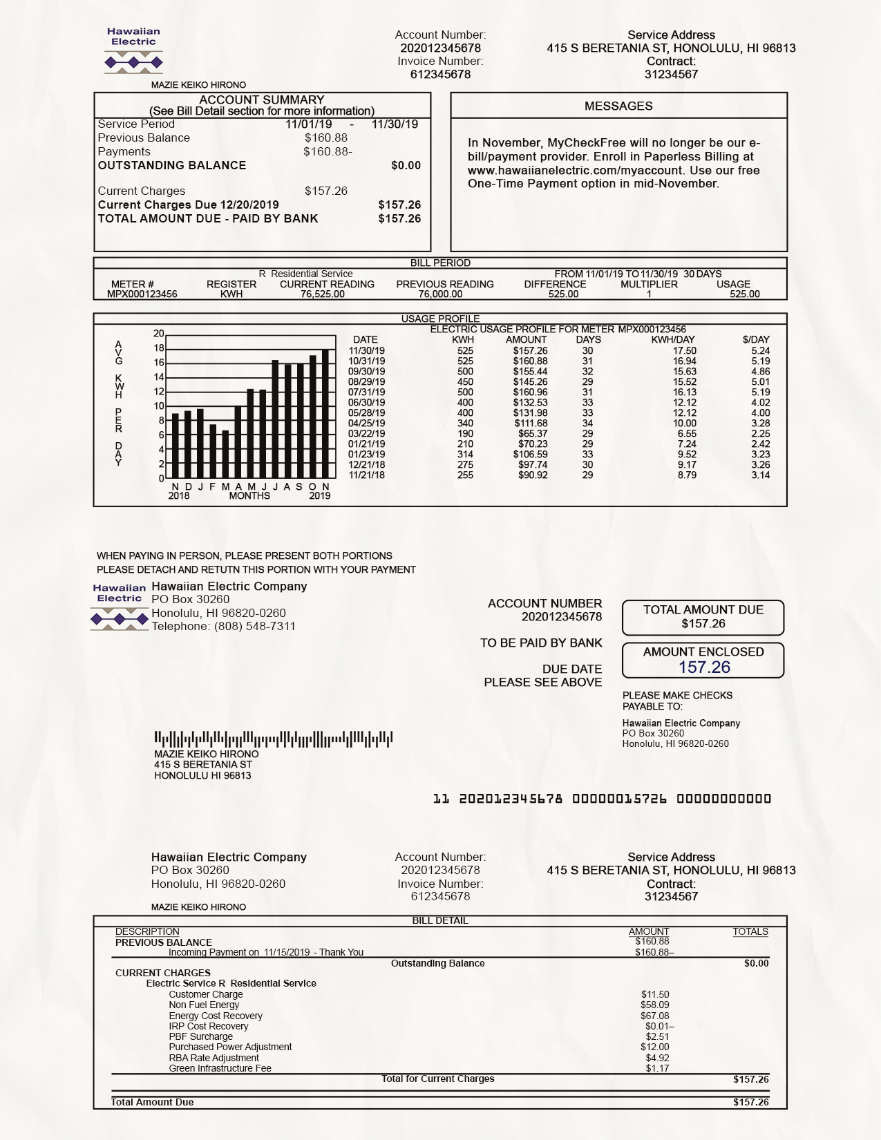 Utility Bills-USA-Hawaii Electric Bills-PSD Ediable Utility Bills USA Hawaii Electric Bills Blank Template