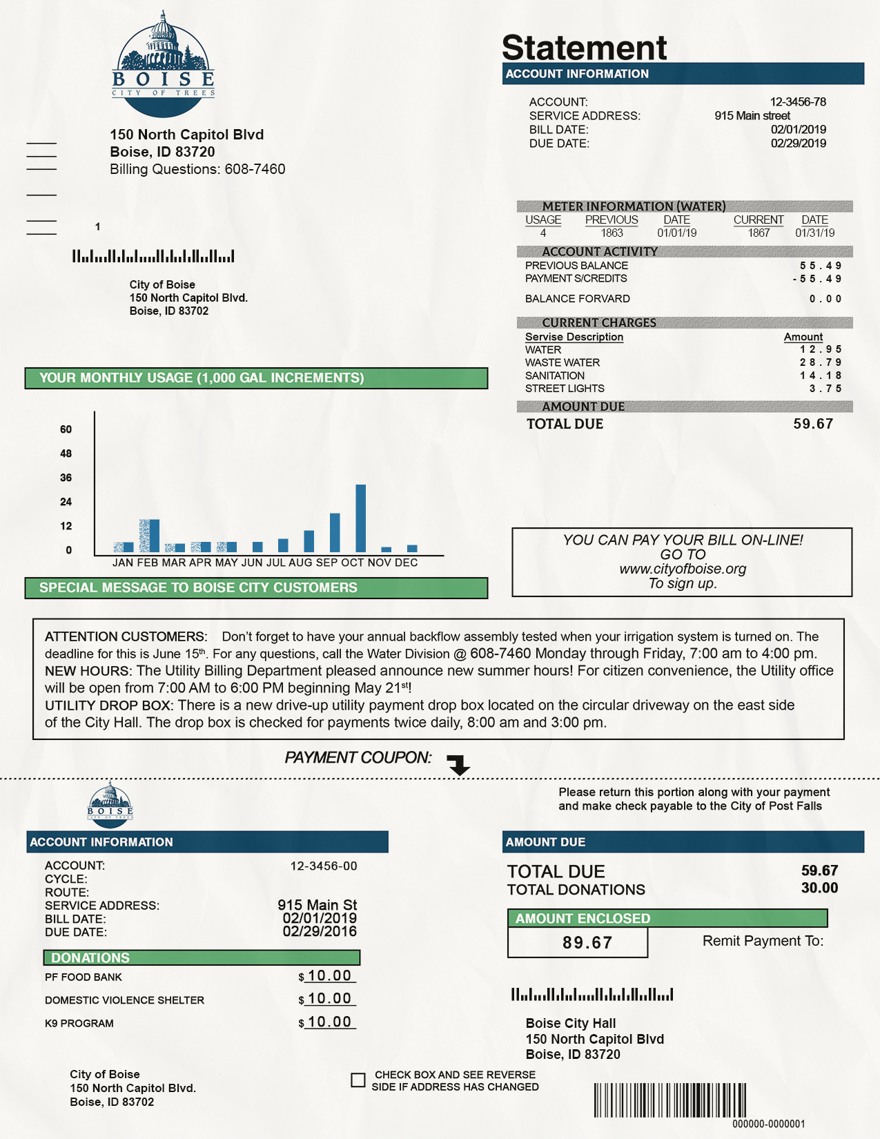 Utility Bills-USA-Idaho Boise Water Bills-PSD