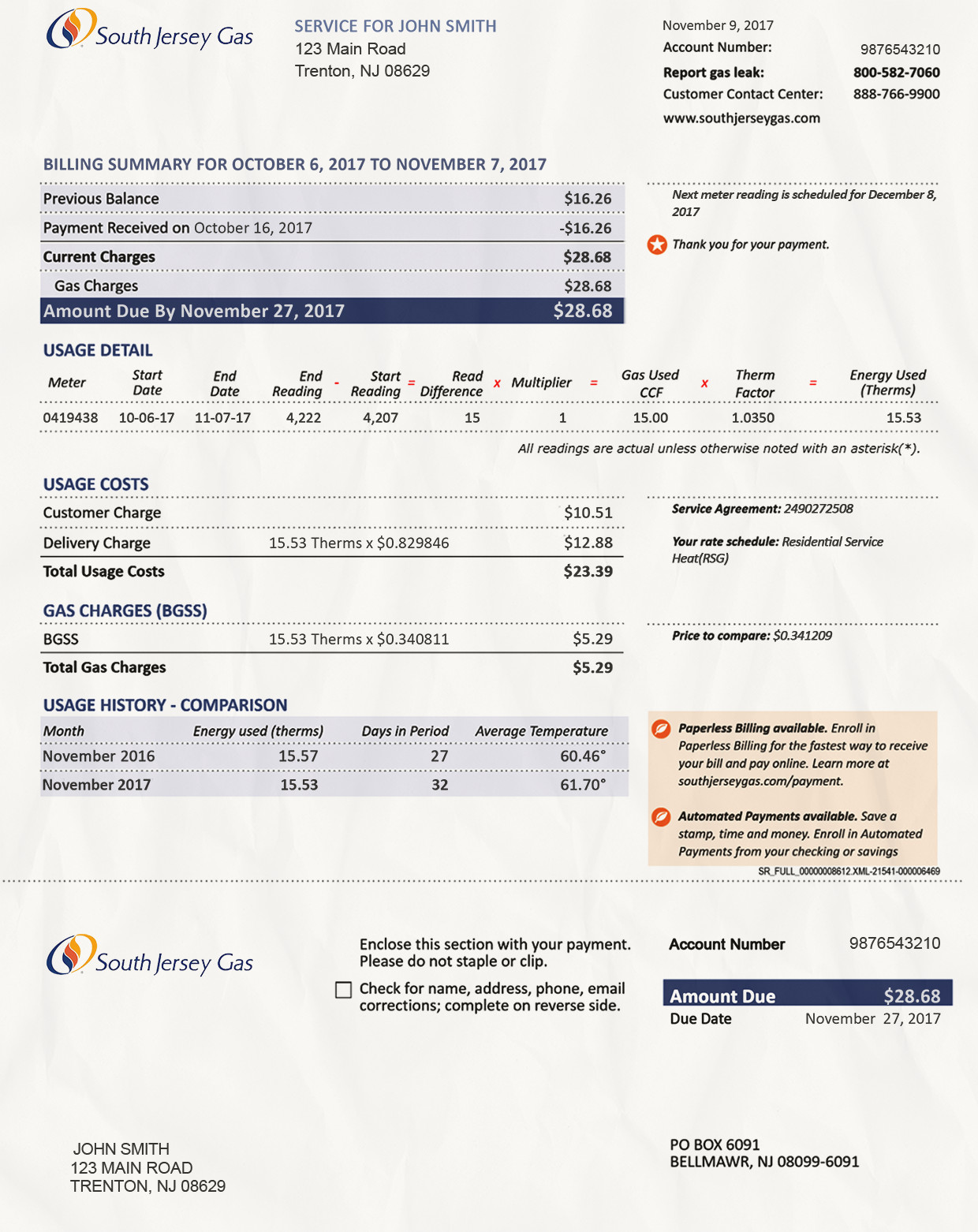 Utility Bills-USA-New Jersey-South Jersey Gas Bill-PSD Ediable Utility Bills USA NewJersey South Jersey Gas Bill Blank Template