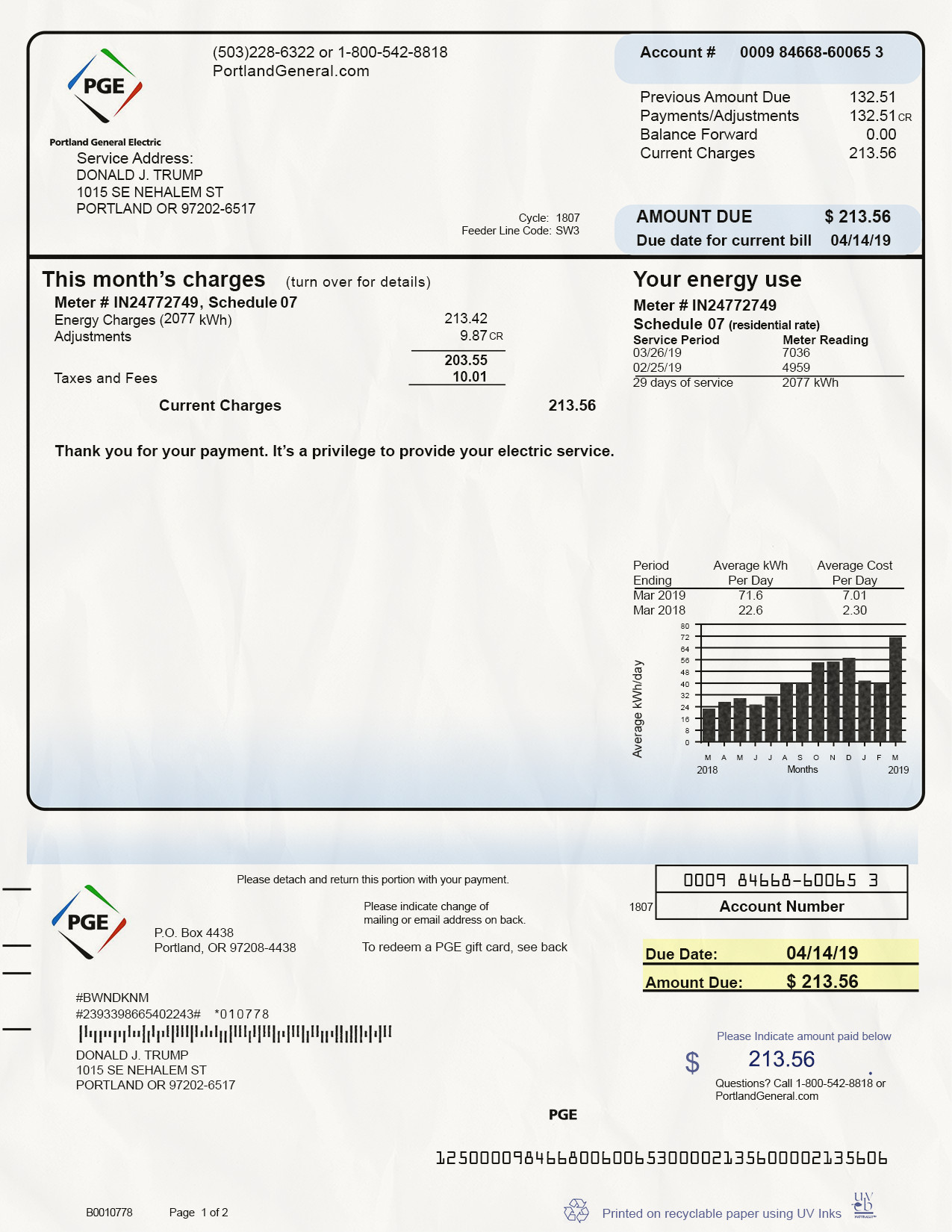 Utility Bills-USA-Oregon-PGE Electricity Utility Bill-PSD