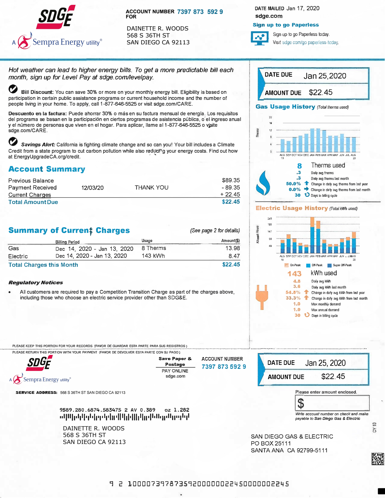 Utility Bills-USA-SDGE(Sempra Energy) Bill-Word&PDF_1